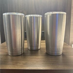 Lot of 3 20oz YETI Stainless Steel Tumbler - Silver